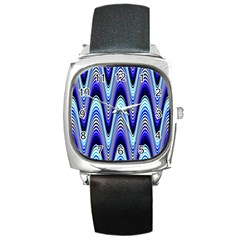 Waves Wavy Blue Pale Cobalt Navy Square Metal Watch by Celenk