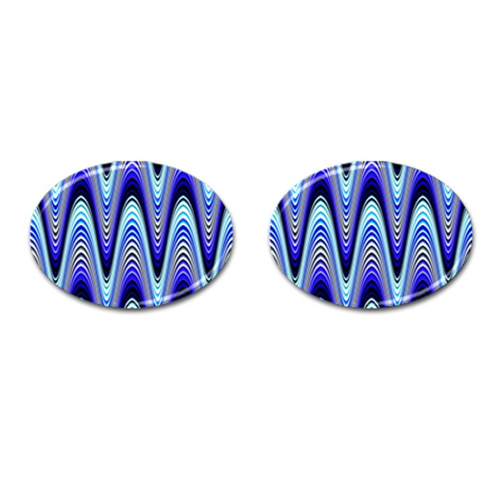 Waves Wavy Blue Pale Cobalt Navy Cufflinks (Oval)