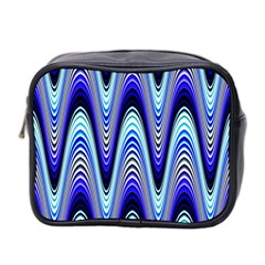 Waves Wavy Blue Pale Cobalt Navy Mini Toiletries Bag 2-side by Celenk