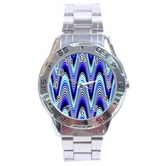 Waves Wavy Blue Pale Cobalt Navy Stainless Steel Analogue Watch by Celenk