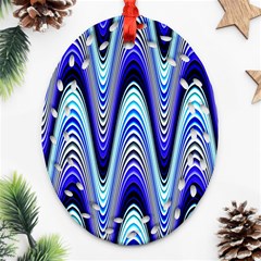 Waves Wavy Blue Pale Cobalt Navy Ornament (oval Filigree) by Celenk