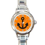 Anchor Keeper Sailing Boat Round Italian Charm Watch Front