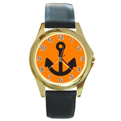 Anchor Keeper Sailing Boat Round Gold Metal Watch