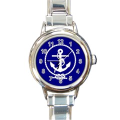 Anchor Flag Blue Background Round Italian Charm Watch by Celenk