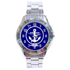 Anchor Flag Blue Background Stainless Steel Analogue Watch by Celenk