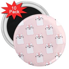 Pattern Cat Pink Cute Sweet Fur 3  Magnets (10 Pack)  by Celenk