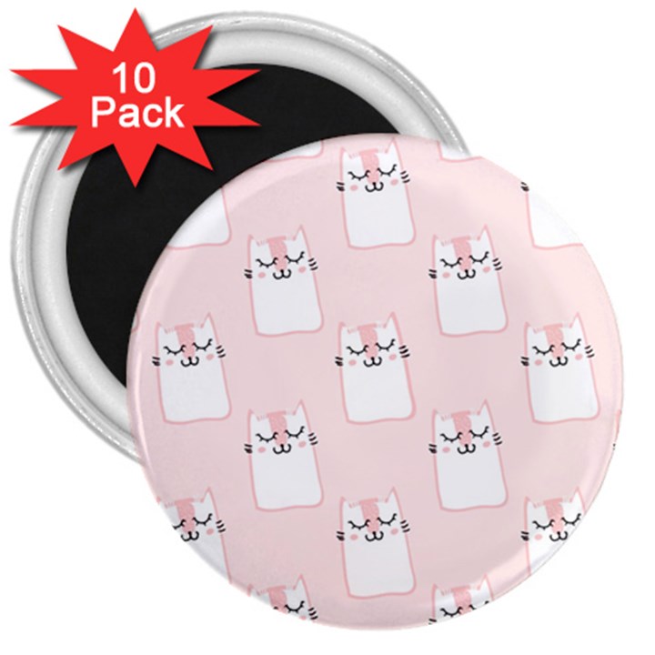 Pattern Cat Pink Cute Sweet Fur 3  Magnets (10 pack) 