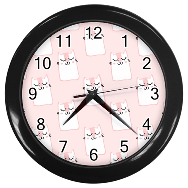 Pattern Cat Pink Cute Sweet Fur Wall Clocks (Black)