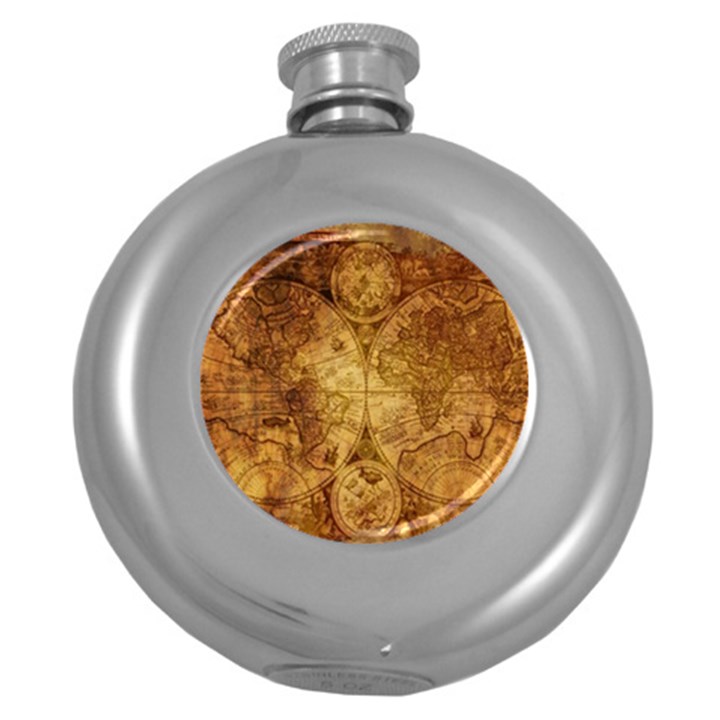 Map Of The World Old Historically Round Hip Flask (5 oz)