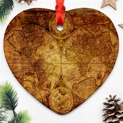 Map Of The World Old Historically Heart Ornament (Two Sides)