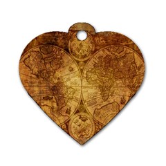 Map Of The World Old Historically Dog Tag Heart (two Sides) by Celenk