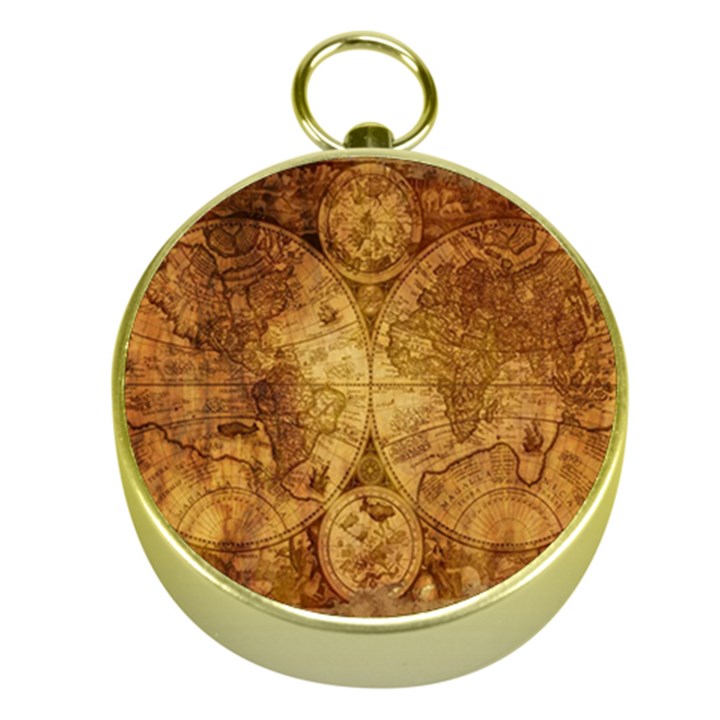 Map Of The World Old Historically Gold Compasses