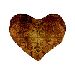 Map Of The World Old Historically Standard 16  Premium Flano Heart Shape Cushions