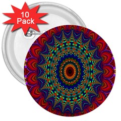 Kaleidoscope Mandala Pattern 3  Buttons (10 Pack) 