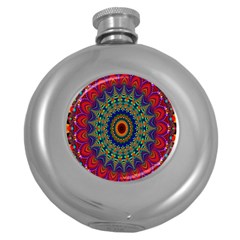 Kaleidoscope Mandala Pattern Round Hip Flask (5 Oz) by Celenk