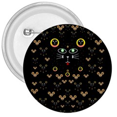 Merry Black Cat In The Night And A Mouse Involved Pop Art 3  Buttons by pepitasart