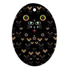 Merry Black Cat In The Night And A Mouse Involved Pop Art Ornament (oval) by pepitasart