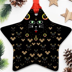 Merry Black Cat In The Night And A Mouse Involved Pop Art Ornament (star) by pepitasart