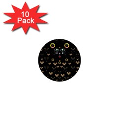 Merry Black Cat In The Night And A Mouse Involved Pop Art 1  Mini Buttons (10 Pack)  by pepitasart