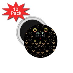 Merry Black Cat In The Night And A Mouse Involved Pop Art 1 75  Magnets (10 Pack)  by pepitasart