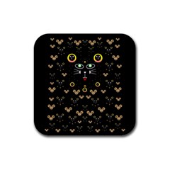 Merry Black Cat In The Night And A Mouse Involved Pop Art Rubber Square Coaster (4 Pack)  by pepitasart