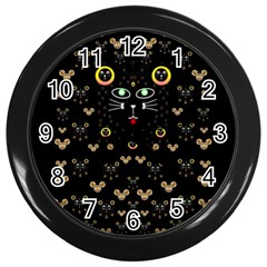 Merry Black Cat In The Night And A Mouse Involved Pop Art Wall Clocks (black) by pepitasart