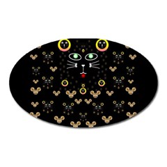 Merry Black Cat In The Night And A Mouse Involved Pop Art Oval Magnet by pepitasart