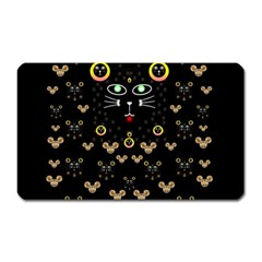 Merry Black Cat In The Night And A Mouse Involved Pop Art Magnet (rectangular) by pepitasart