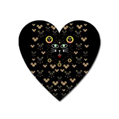 Merry Black Cat In The Night And A Mouse Involved Pop Art Heart Magnet by pepitasart