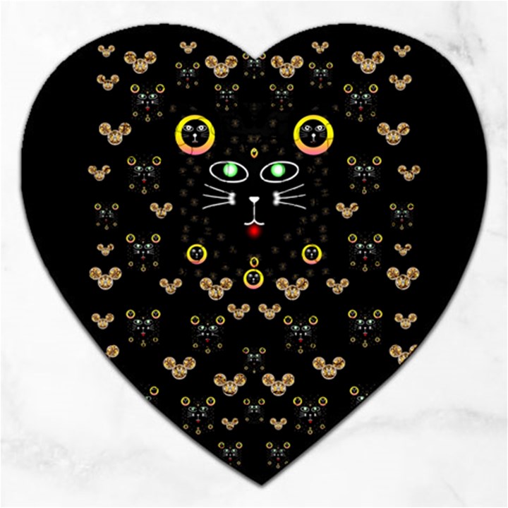 Merry Black Cat In The Night And A Mouse Involved Pop Art Jigsaw Puzzle (Heart)