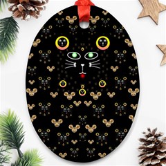 Merry Black Cat In The Night And A Mouse Involved Pop Art Oval Ornament (two Sides) by pepitasart