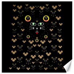 Merry Black Cat In The Night And A Mouse Involved Pop Art Canvas 12  X 12   by pepitasart