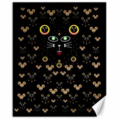 Merry Black Cat In The Night And A Mouse Involved Pop Art Canvas 16  X 20   by pepitasart