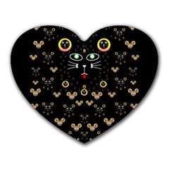 Merry Black Cat In The Night And A Mouse Involved Pop Art Heart Mousepads by pepitasart