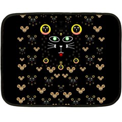 Merry Black Cat In The Night And A Mouse Involved Pop Art Fleece Blanket (mini) by pepitasart