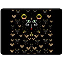 Merry Black Cat In The Night And A Mouse Involved Pop Art Fleece Blanket (large)  by pepitasart