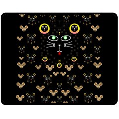 Merry Black Cat In The Night And A Mouse Involved Pop Art Fleece Blanket (medium)  by pepitasart