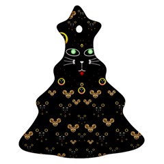 Merry Black Cat In The Night And A Mouse Involved Pop Art Ornament (christmas Tree)  by pepitasart