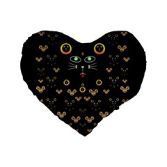 Merry Black Cat In The Night And A Mouse Involved Pop Art Standard 16  Premium Heart Shape Cushions by pepitasart