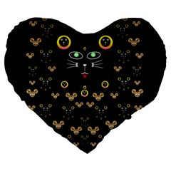 Merry Black Cat In The Night And A Mouse Involved Pop Art Large 19  Premium Heart Shape Cushions by pepitasart