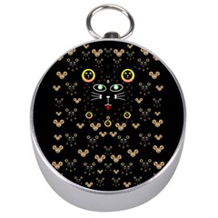 Merry Black Cat In The Night And A Mouse Involved Pop Art Silver Compasses by pepitasart