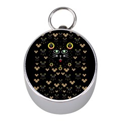 Merry Black Cat In The Night And A Mouse Involved Pop Art Mini Silver Compasses by pepitasart