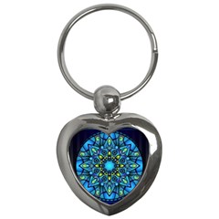 Mandala Blue Abstract Circle Key Chains (heart)  by Celenk