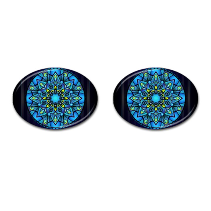 Mandala Blue Abstract Circle Cufflinks (Oval)