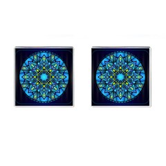 Mandala Blue Abstract Circle Cufflinks (square) by Celenk