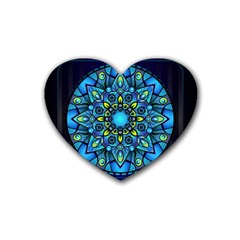 Mandala Blue Abstract Circle Rubber Coaster (heart)  by Celenk