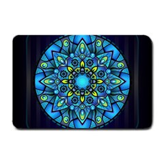 Mandala Blue Abstract Circle Small Doormat  by Celenk