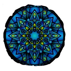 Mandala Blue Abstract Circle Large 18  Premium Round Cushions by Celenk