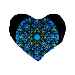 Mandala Blue Abstract Circle Standard 16  Premium Heart Shape Cushions by Celenk