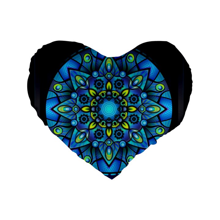 Mandala Blue Abstract Circle Standard 16  Premium Heart Shape Cushions